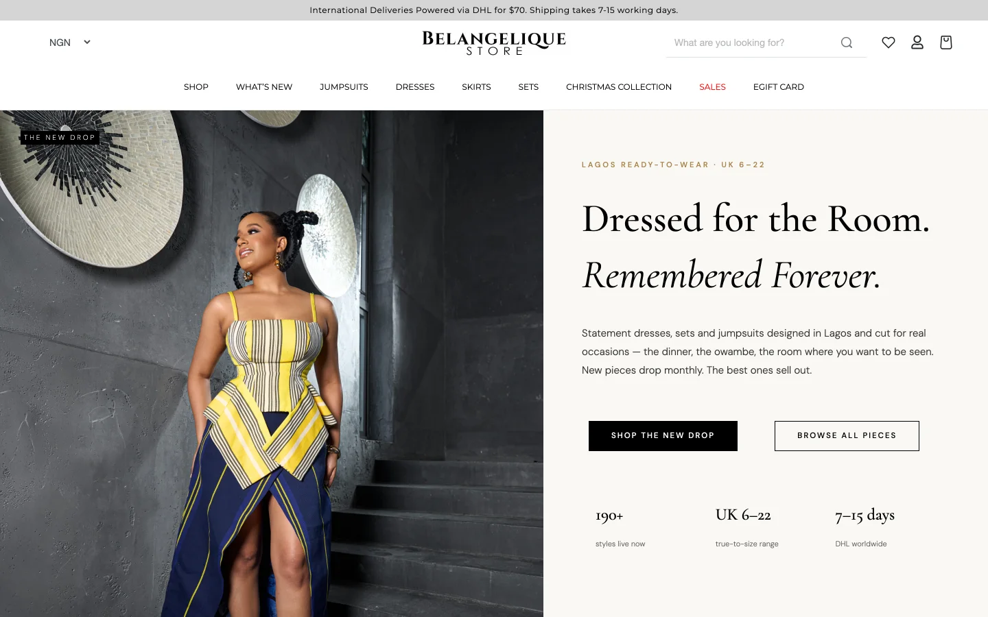 Belangelique Store fashion eCommerce site homepage, custom WordPress build